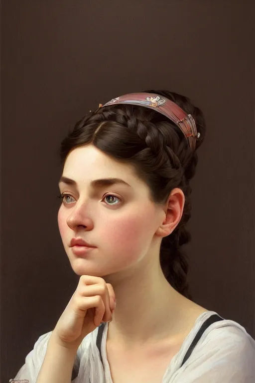 Image similar to beautiful portrait of a woman, similar to'the milkmaid ', beautiful woman, symmetry, perspective, portrait, anime!!, fantasy, ultra detailed, elegant, intricate, dynamic lighting, hyperrealism, digital art, digital painting, artstation, wlop, sharp focus, illustration, art by artgerm and greg rutkowski and alphonse mucha, 8 k