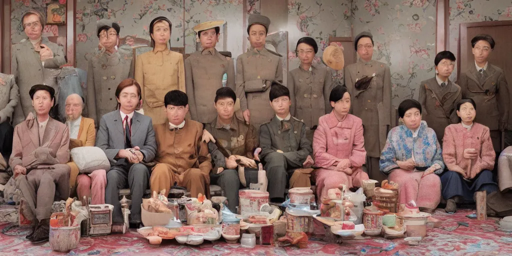 Image similar to film still from wes anderson movie, baotou china,