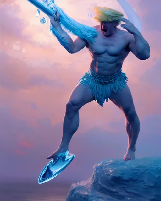 Image similar to character concept art of donald trump as poseidon in a dynamic pose | cute - fine face, pretty face, realistic shaded perfect face, fine details by stanley artgerm lau, wlop, rossdraws, james jean, andrei riabovitchev, marc simonetti, and sakimichan, tranding on artstation