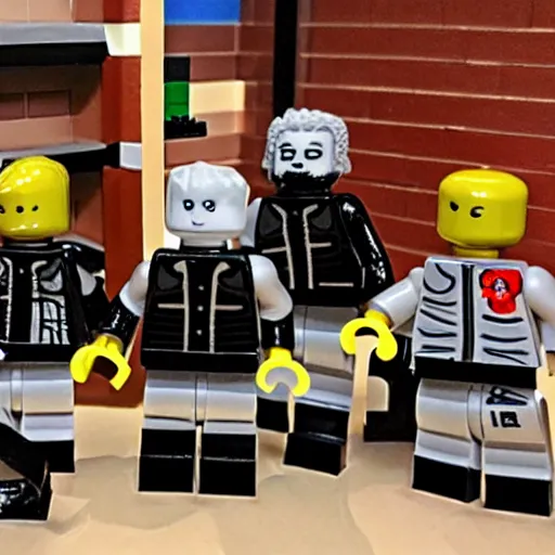 Prompt: a bloody muder scene recreated with legos