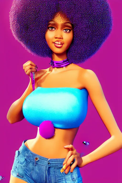 Prompt: a centered render of a cute super cool afro disco girl from the seventies, by dreamworks, by pixar, by viktoria gavrilenko, by leticia gillett, by artgerm, perfect face, 3 d, 8 k