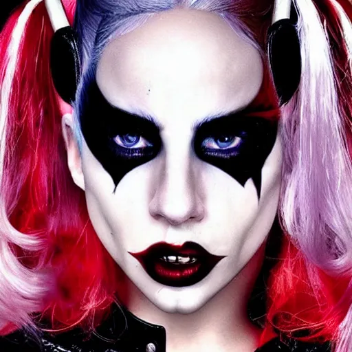 Image similar to Lady Gaga as Harley Quinn hyper realistic 4K quality