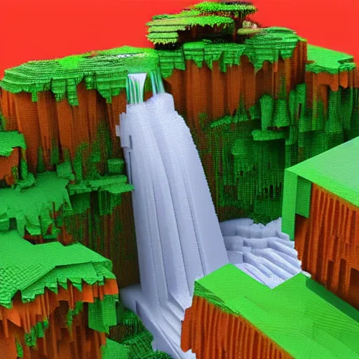 Image similar to a beautiful waterfall, 3 d voxel art