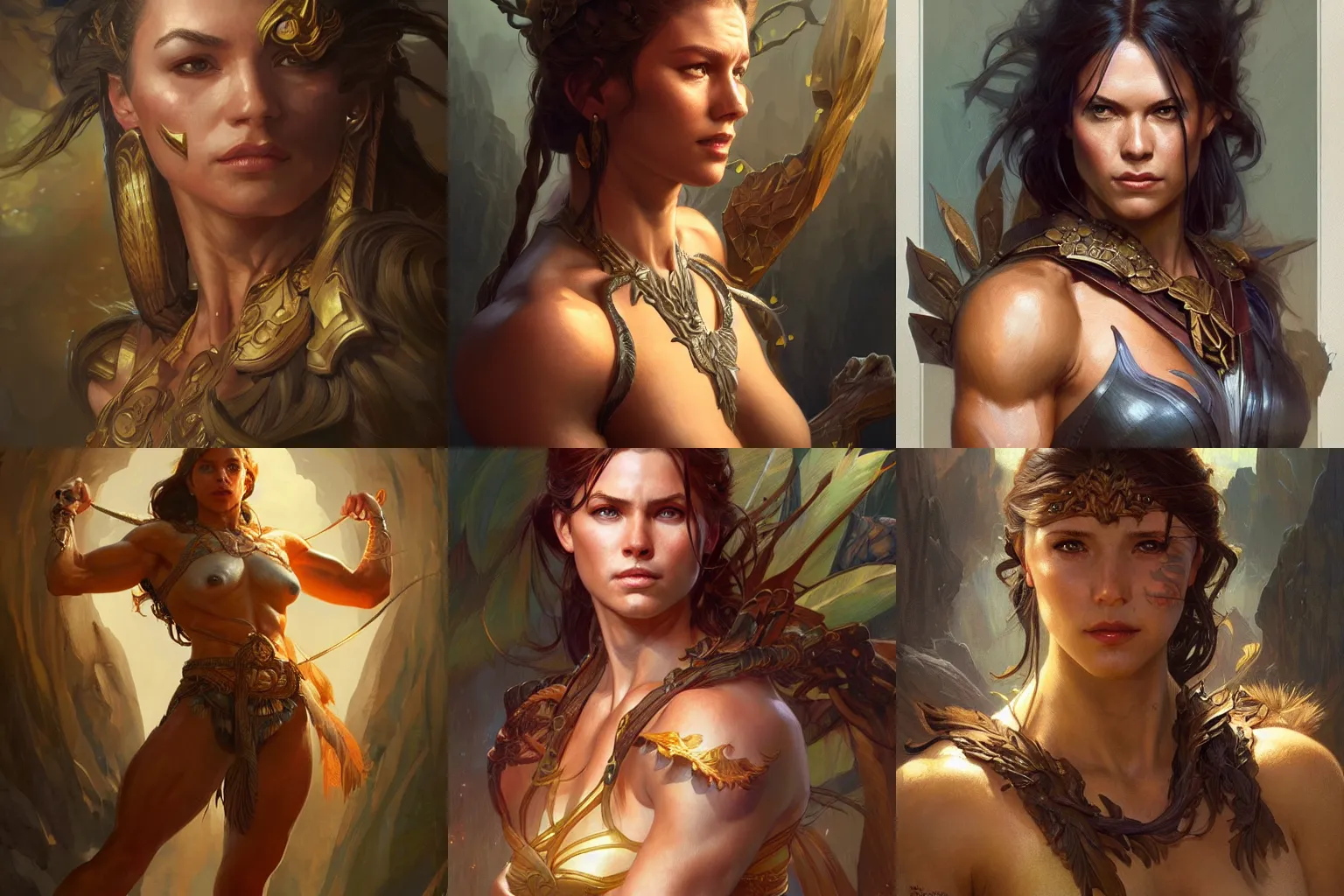 Image similar to portrait of an amazon, muscular, upper body, D&D, fantasy, intricate, cinematic lighting, highly detailed, digital painting, artstation, concept art, smooth, sharp focus, illustration, art by Artgerm and Greg Rutkowski and Alphonse Mucha