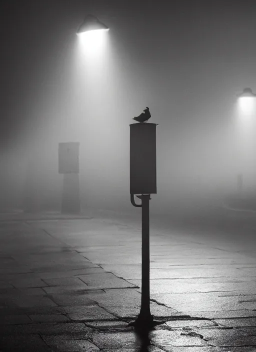 Image similar to a lonely duck under a street light, fog, still from a movie by bong joon - ho