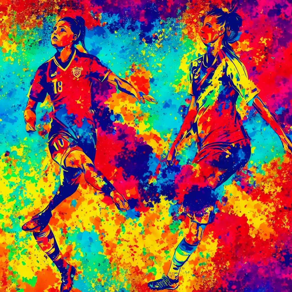 Prompt: colorful abstract art of a female soccer player