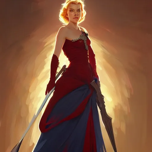 Image similar to Grace Kelly as Erza Scarlet, western, D&D, fantasy, intricate, elegant, highly detailed, digital painting, artstation, concept art, matte, sharp focus, illustration, art by Artgerm and Greg Rutkowski and Alphonse Mucha