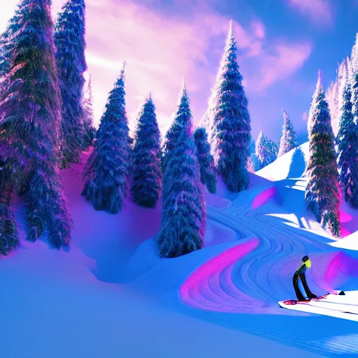 Image similar to : psychedelic ski resort, hyper - realistic, detailed, render by c 4 d octane, unreal engine, 8 k 3 d render ray traceing