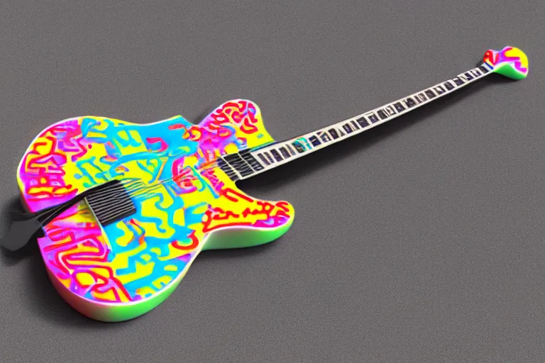 Prompt: keith haring guitar, 3d render