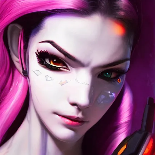 Prompt: detailed portrait of overwatch widowmaker intricate, hyper detailed, realistic, oil painting, cinematic lighting