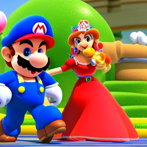 Image similar to super mario and hispanic princess peach spicy latina in pixar animated movie 4k octane render