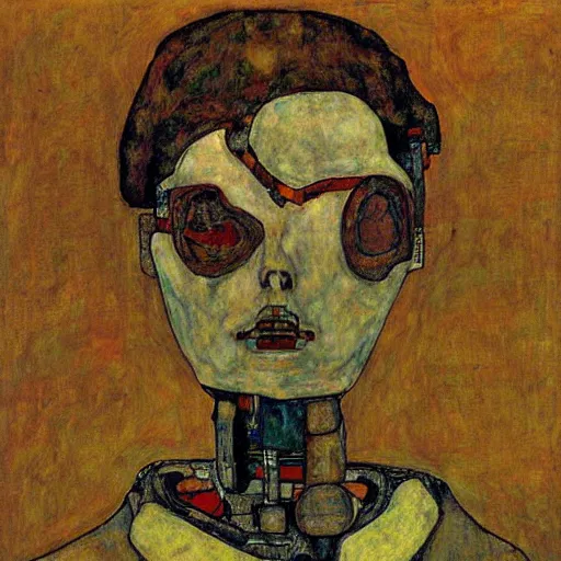 Prompt: portrait of a robot by egon schiele