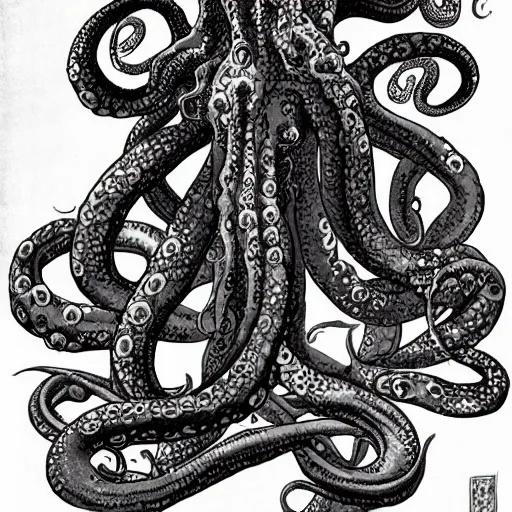 Prompt: tentacles, cthulhu, drawn by araki hirohiko
