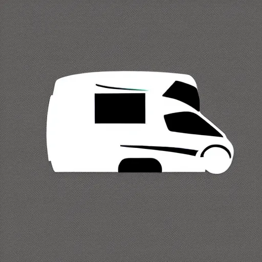 Image similar to minimal professional vector logo featuring a white and black cute thor chateau motorhome camper!, highway, mountains and sunset!!, very happy, professional colorful simple logo vector art