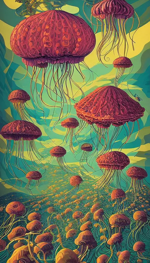 Image similar to The floral lands of the jellyfish, italian futurism, Dan Mumford, da vinci, Josan Gonzalez