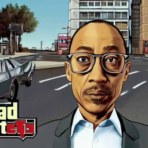 Image similar to Giancarlo Esposito aka Gus Fring from Better Call Saul as a GTA character portrait, Grand Theft Auto, GTA cover art