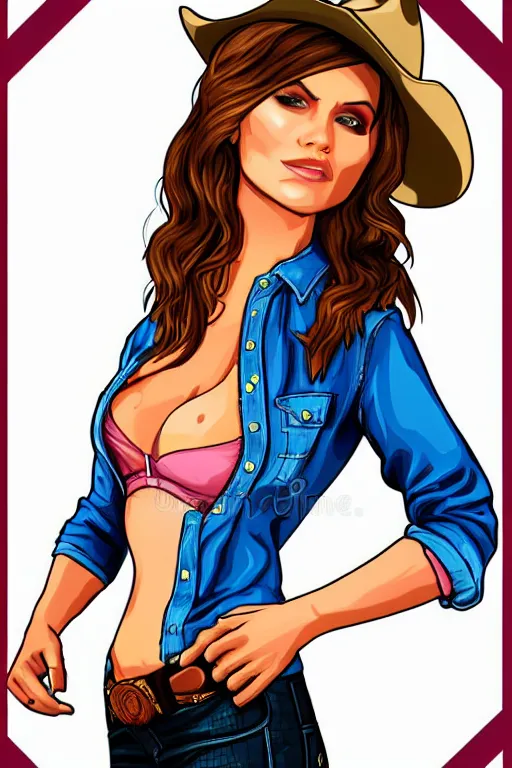 Prompt: full body gtav illustration detailed cowgirl beautiful face