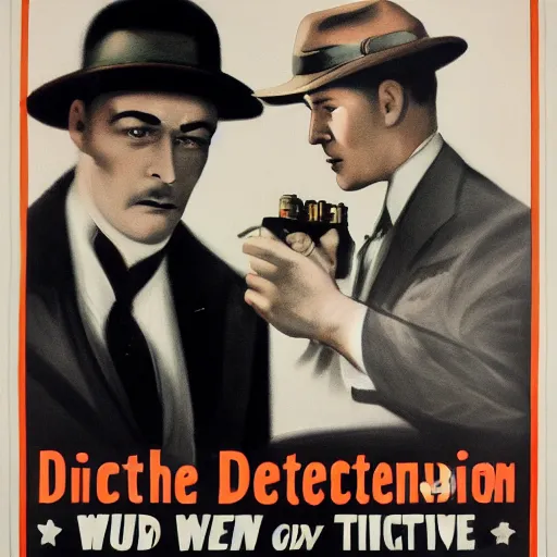 Image similar to poster for a detective movie released in 1 9 2 5, high detail,