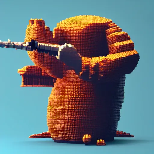 Image similar to creature made of voxels smoking a pipe, octane render, 8k