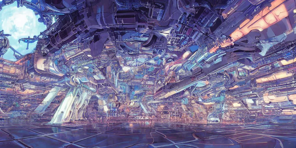 Image similar to goa psytrance spaceship factory, art by makoto shinkai and alan bean, yukito kishiro