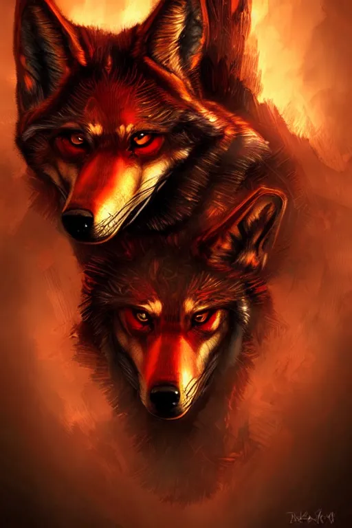 Image similar to steampunk red wolf, fantasy, art station, dramatic, concept art, portrait, light