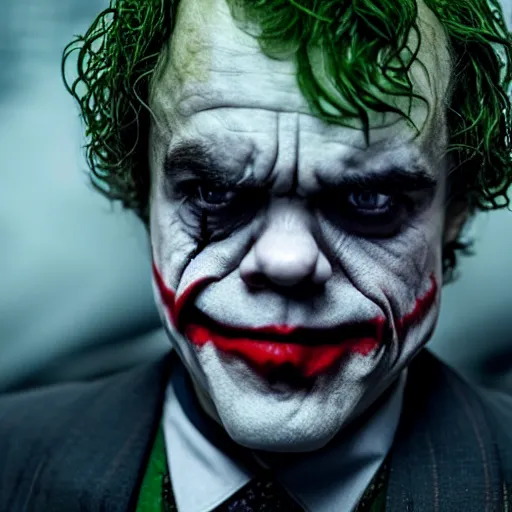 Image similar to stunning awe inspiring peter dinklage as the joker, movie still 8 k hdr atmospheric lighting