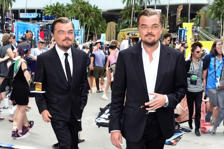 Prompt: Leonardo DiCaprio cosplaying as Borat, 8k resolution at Comic Con