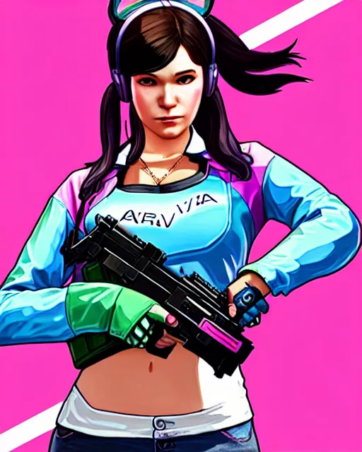 Image similar to gta 5, grand theft auto 5 cover art of d. va from overwatch