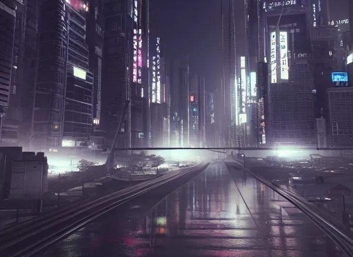 Prompt: solarpunk scifi scene of tokyo mixed with san francisco at night, artstation, very detailed,, ambient occlusion, volumetric light, atmospheric haze, unreal engine, hyper realism, realistic shading, cinematic composition, realistic render, grayish tint, octane render, detailed textures, photorealistic, wide shot