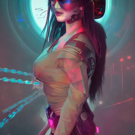 Prompt: a portrait of a cyberpunk geisha sorceress, warcore, sharp focus, detailed, artstation, concept art, 3 d + digital art, wlop style, biopunk, neon colors, futuristic
