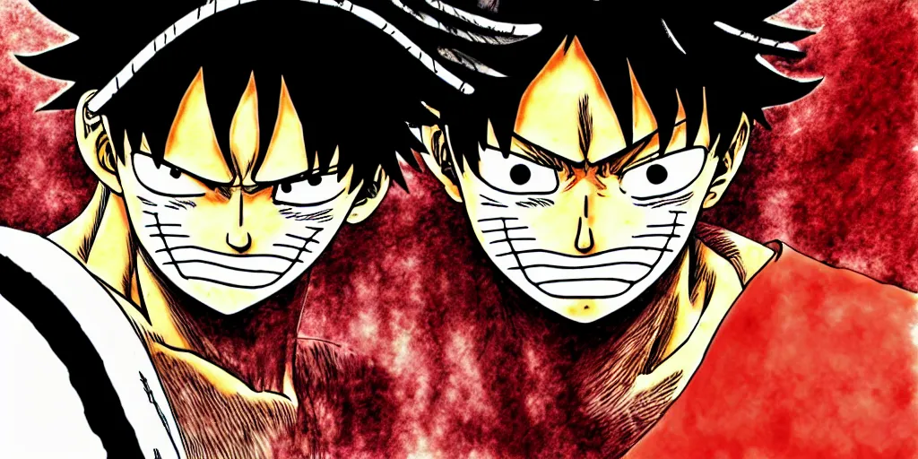 Image similar to luffy, berserk, 4 k resolution, comic style ， by miura kentaro, ultra detailed,