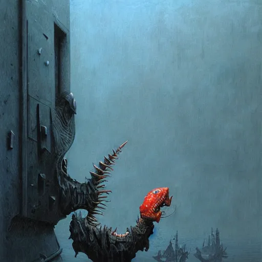 Image similar to humanoid angler fish, gothic, warhammer, colorful, highly detailed, artstation, digital art by zdislav beksinski and wayne barlowe