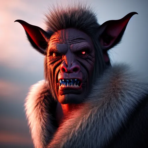 Prompt: A full body shot of a pretty orc threateningly staring into the camera wearing a fur jacket, leering, ugly, artstation, realistic, highly detailed, symmetrical, hyper realism, high detail, octane render, unreal engine, 8k, Vibrant colors