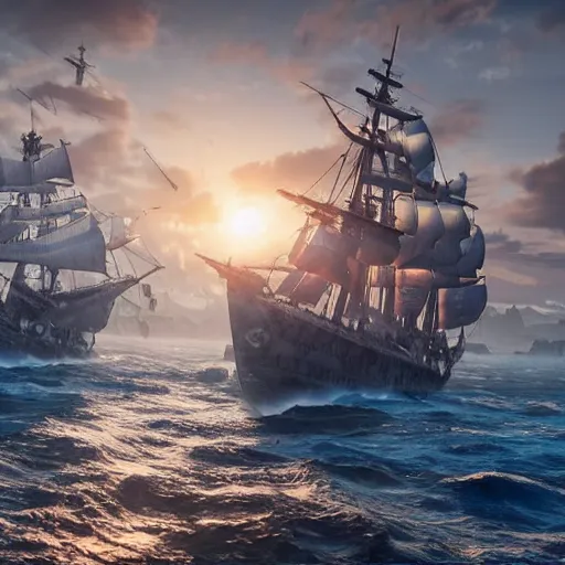 Image similar to ancient ship battle, highly detailed, photorealistic portrait, bright studio setting, studio lighting, crisp quality and light reflections, unreal engine 5 quality render