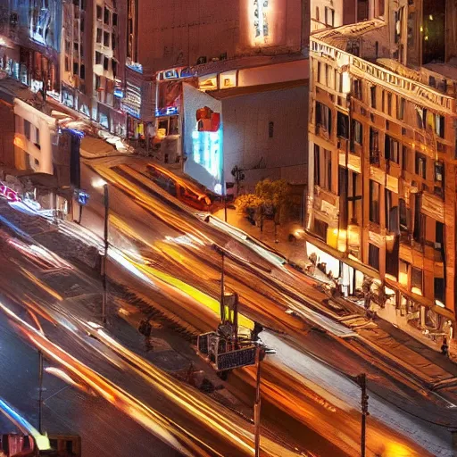 Image similar to a colorful photo of new york city at night, featured on artstation, octane render, cinematic, cinematic lighting, 8k hd artwork, featured on artstation