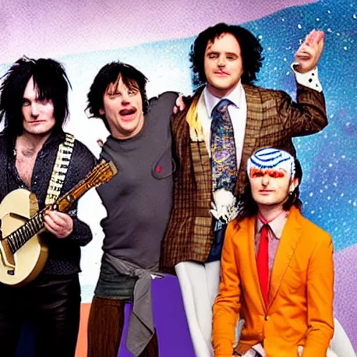 Image similar to the mighty boosh cast on stage featuring vince, howard, bollo and naboo