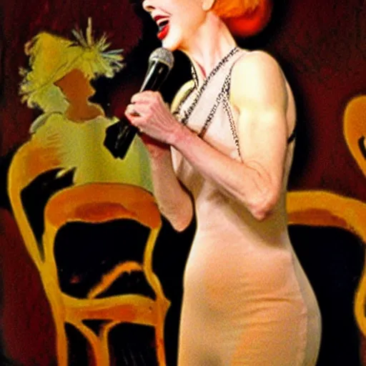 Image similar to nicole kidman entertaining cabaret audience, toulouse - lautrec, high resolution