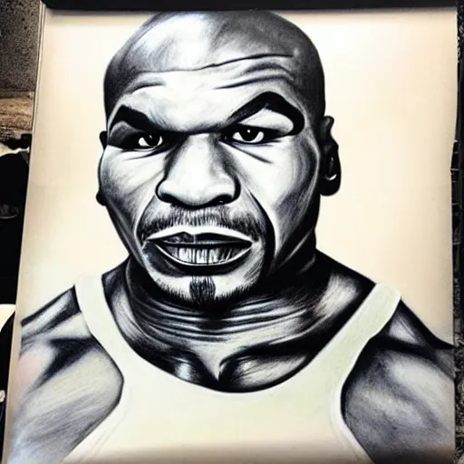 Prompt: chalk drawing of mike tyson