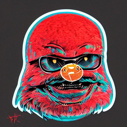 Image similar to holographic sticker of elmo in a gang by ilya kuvshinov katsuhiro otomo