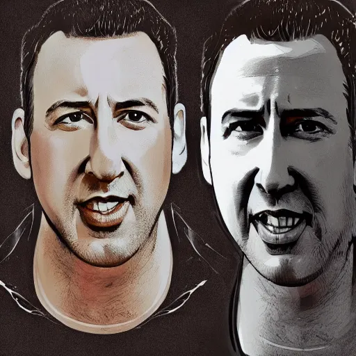 Image similar to Adam Sandler, catching Nicholas Cage, in a lava lamp, Trending on Artstation, Hiroaki Tsutsumi style