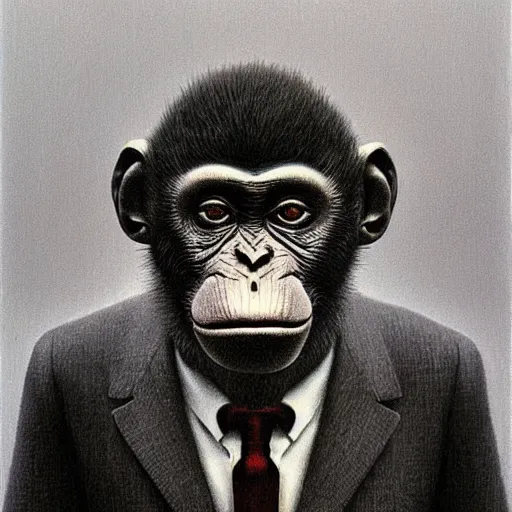 Image similar to monkey in suit by zdzislaw beksinski