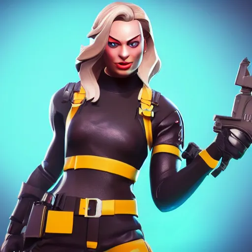 Image similar to Margot Robbie as a fortnite character, 4k, Octane Render