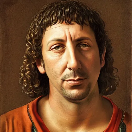 Image similar to Adam Sandler portrait, by Quirizio di Giovanni da Murano, behance, romanesque, da vinci, detailed painting, academic art