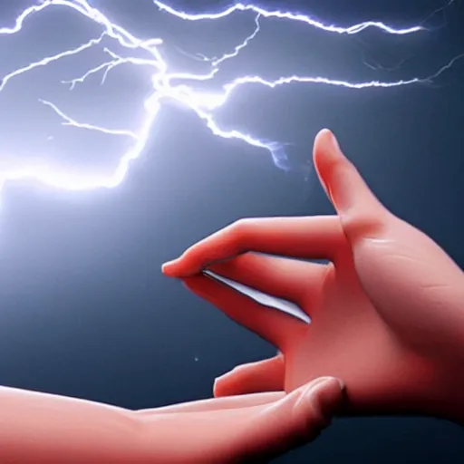 Image similar to hyper realistic lightning storm in a beautiful girl's hand. higly detailed, complex, unreal engine 5.