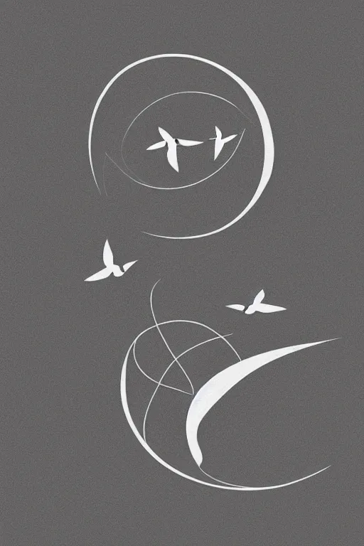 Image similar to a beautiful tattoo design of minimalist swallows flying into spherical lines and simple basic shapes, black ink, abstract logo, line art