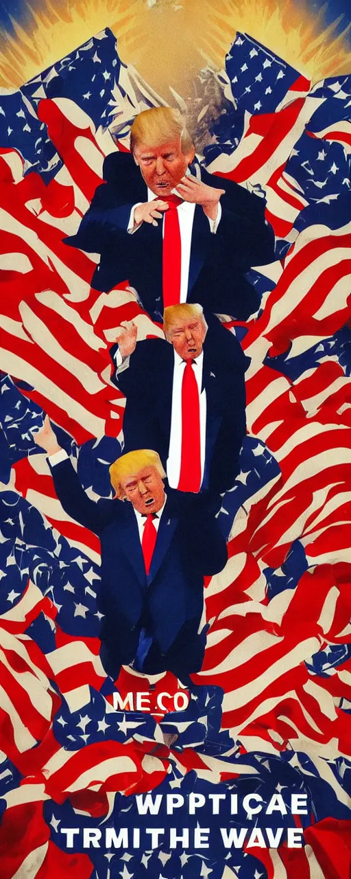 Image similar to donald trump trumpwave apotheosis poster, patriotic, nationalist, stoic, heroic, in the style of propaganda art