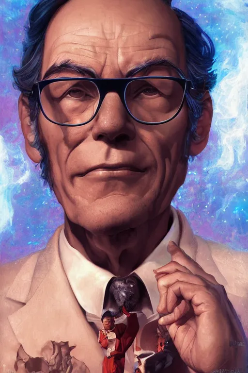 Prompt: portrait of isaac asimov by artgerm and Craig Mullins, James Jean, Andrey Ryabovichev, Mark Simonetti and Peter Morbacher 16k