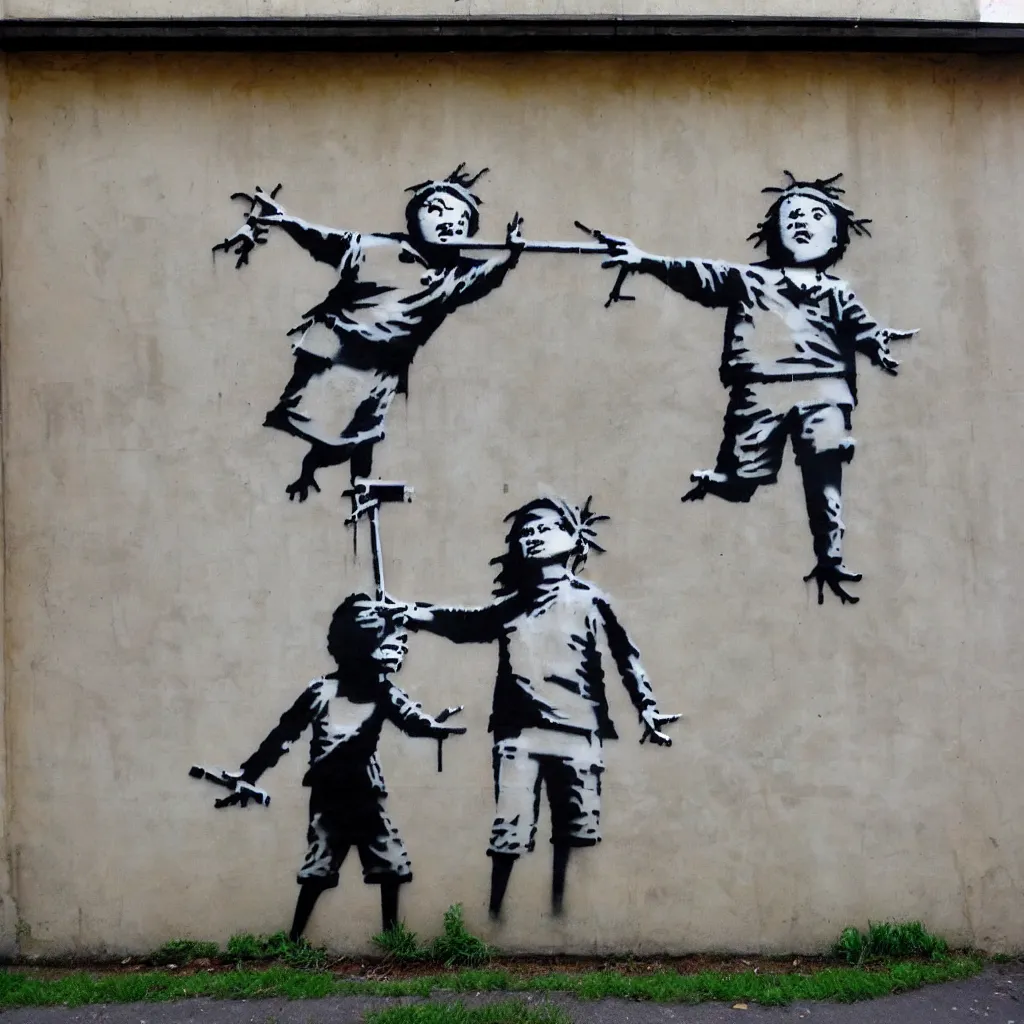 Image similar to wall with famous banksy graffiti