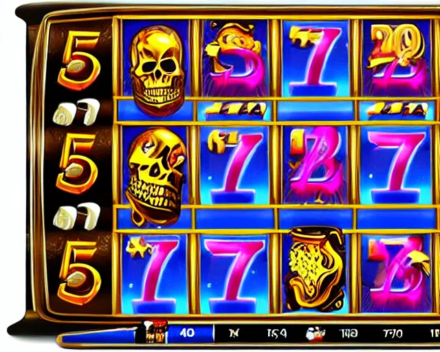 Image similar to modern slots game with skull theme, 5 columns, 5 rows, slots, casino videogame