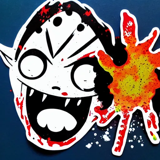 Image similar to die cut sticker, luffy gear 5, splatter paint on paper